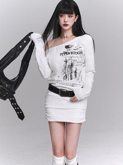 LADYGHOST Ghost Girl Long Sleeve Asymmetric Bodycon Women&
