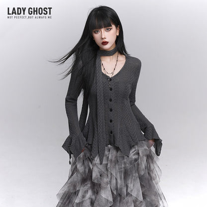 LADYGHOST_Ghost_Girl_Long_Sleeve_Open_Front_Gray_Women&