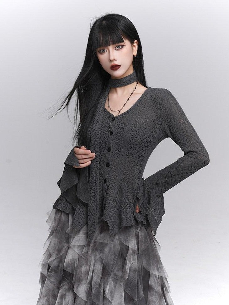 LADYGHOST Ghost Girl Long Sleeve Open Front Gray Women&