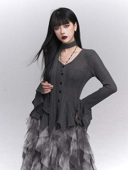 LADYGHOST Ghost Girl Long Sleeve Open Front Gray Women&