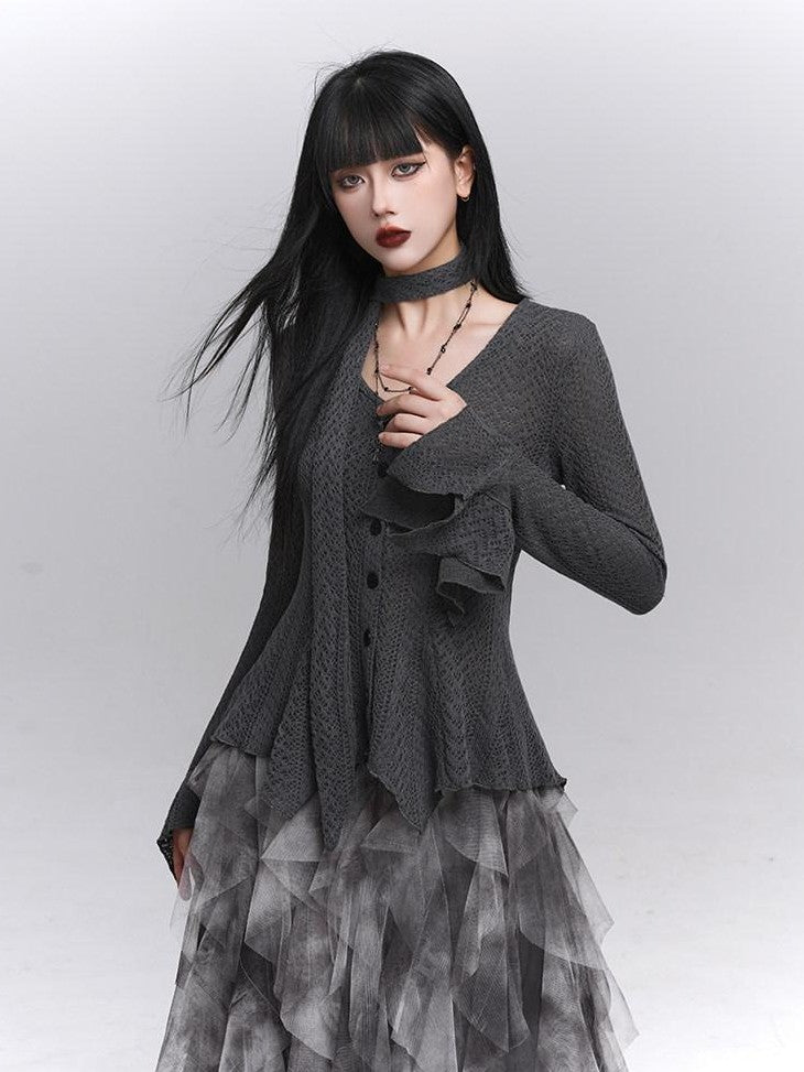 LADYGHOST Ghost Girl Long Sleeve Open Front Gray Women&