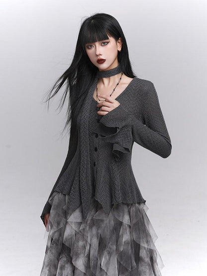 LADYGHOST Ghost Girl Long Sleeve Open Front Gray Women&