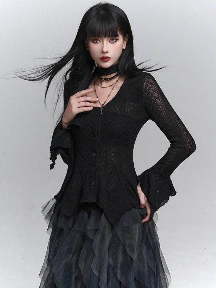 LADYGHOST Ghost Girl Long Sleeve Open Front Gray Women&