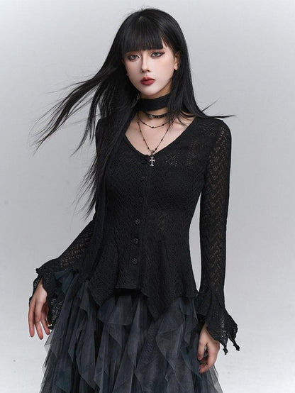 LADYGHOST Ghost Girl Long Sleeve Open Front Gray Women&