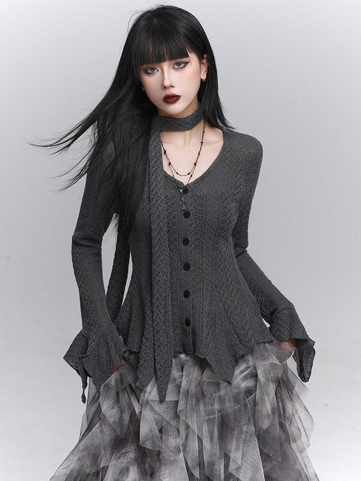 LADYGHOST Ghost Girl Long Sleeve Open Front Gray Women&