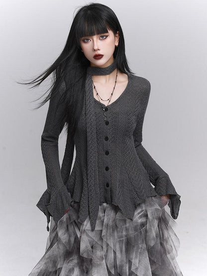 LADYGHOST Ghost Girl Long Sleeve Open Front Gray Women&