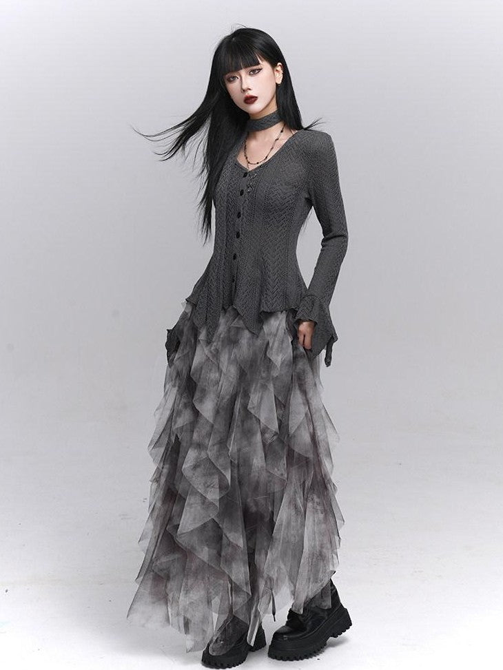 LADYGHOST Ghost Girl Long Sleeve Open Front Gray Women&