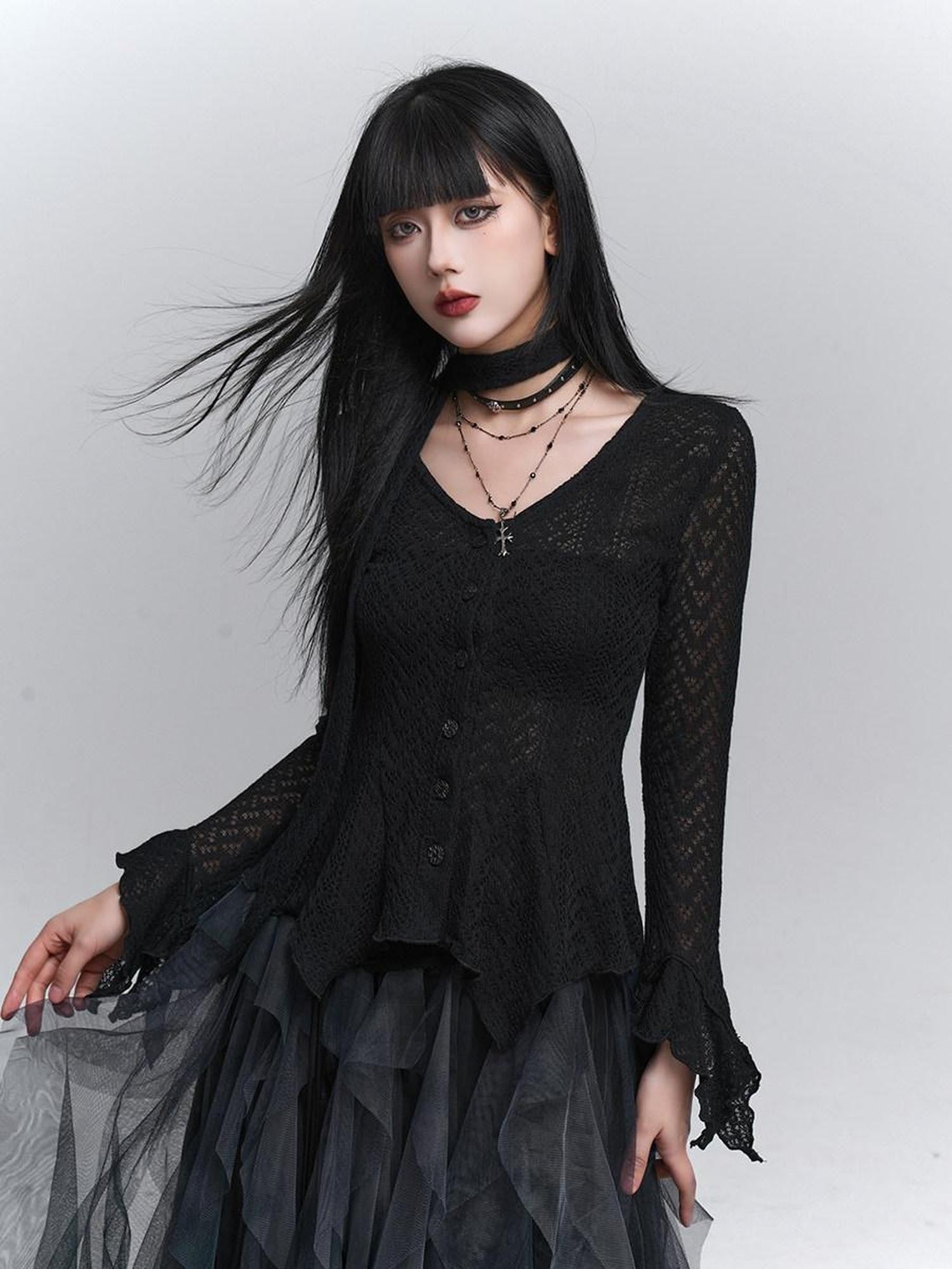 LADYGHOST Ghost Girl Long Sleeve Open Front Gray Women&