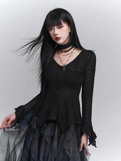 LADYGHOST Ghost Girl Long Sleeve Open Front Gray Women&