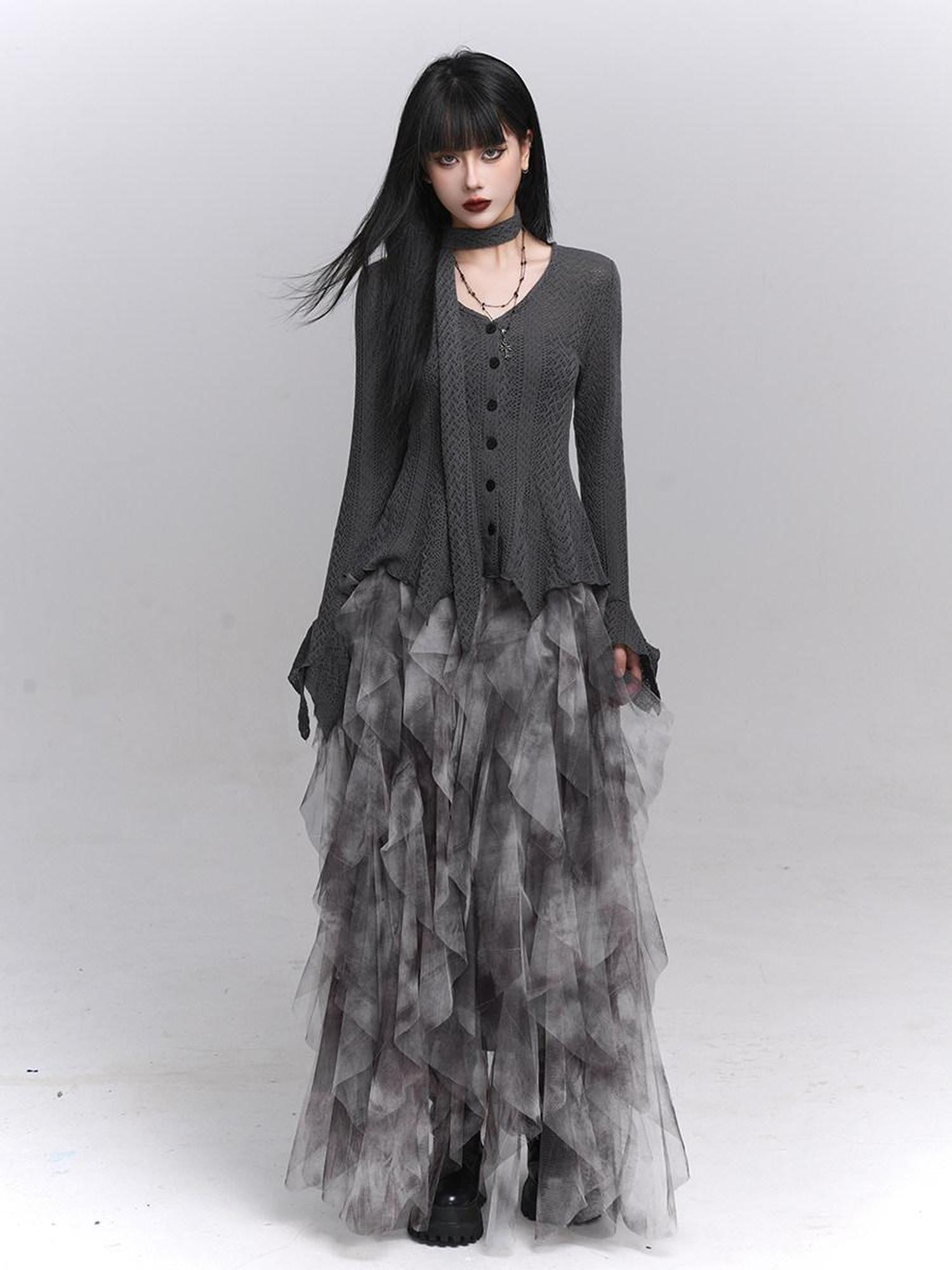 LADYGHOST Ghost Girl Long Sleeve Open Front Gray Women&