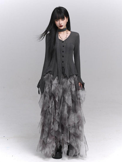 LADYGHOST Ghost Girl Long Sleeve Open Front Gray Women&