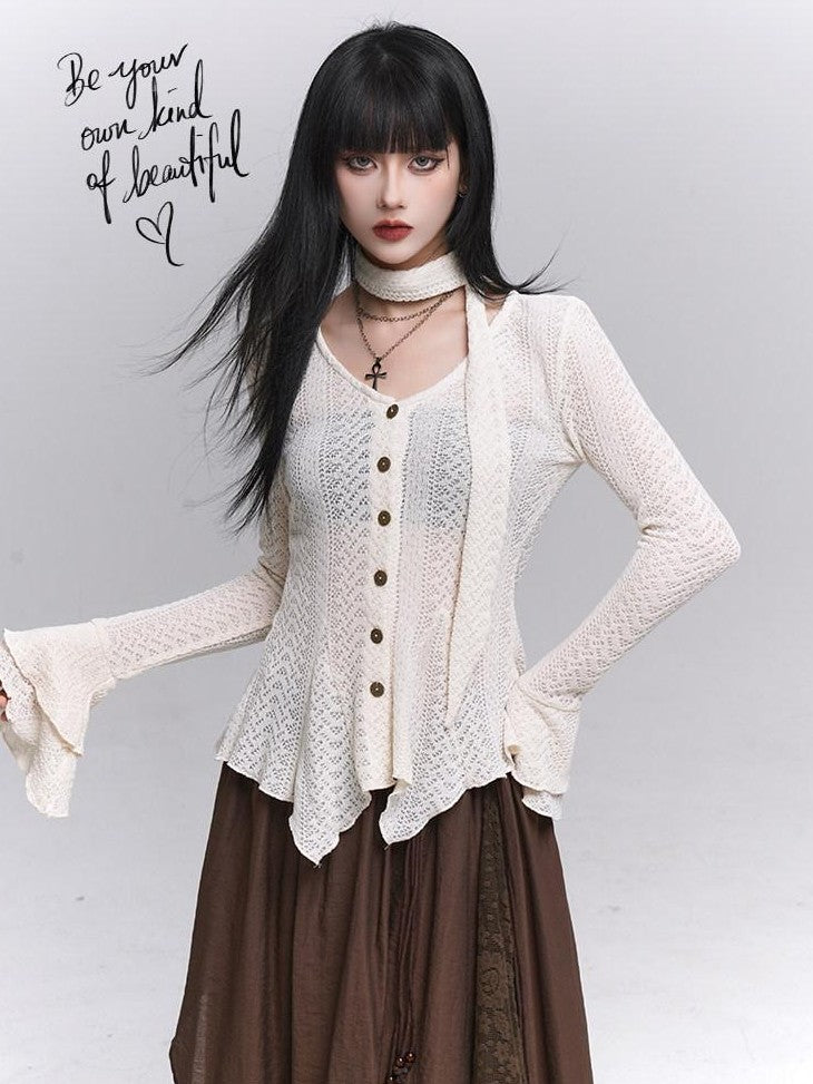 LADYGHOST Ghost Girl Long Sleeve Open Front Gray Women&