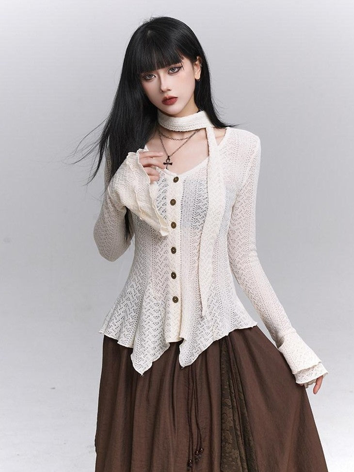LADYGHOST Ghost Girl Long Sleeve Open Front Gray Women&