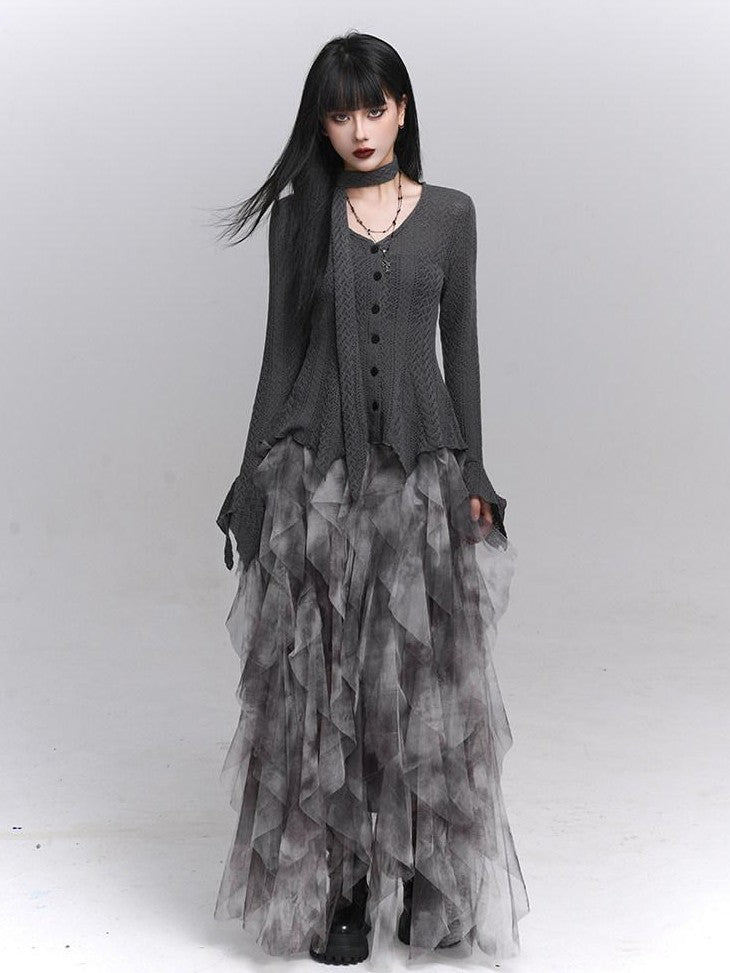 LADYGHOST Ghost Girl Long Sleeve Open Front Gray Women&