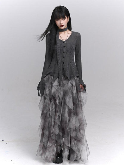LADYGHOST Ghost Girl Long Sleeve Open Front Gray Women&