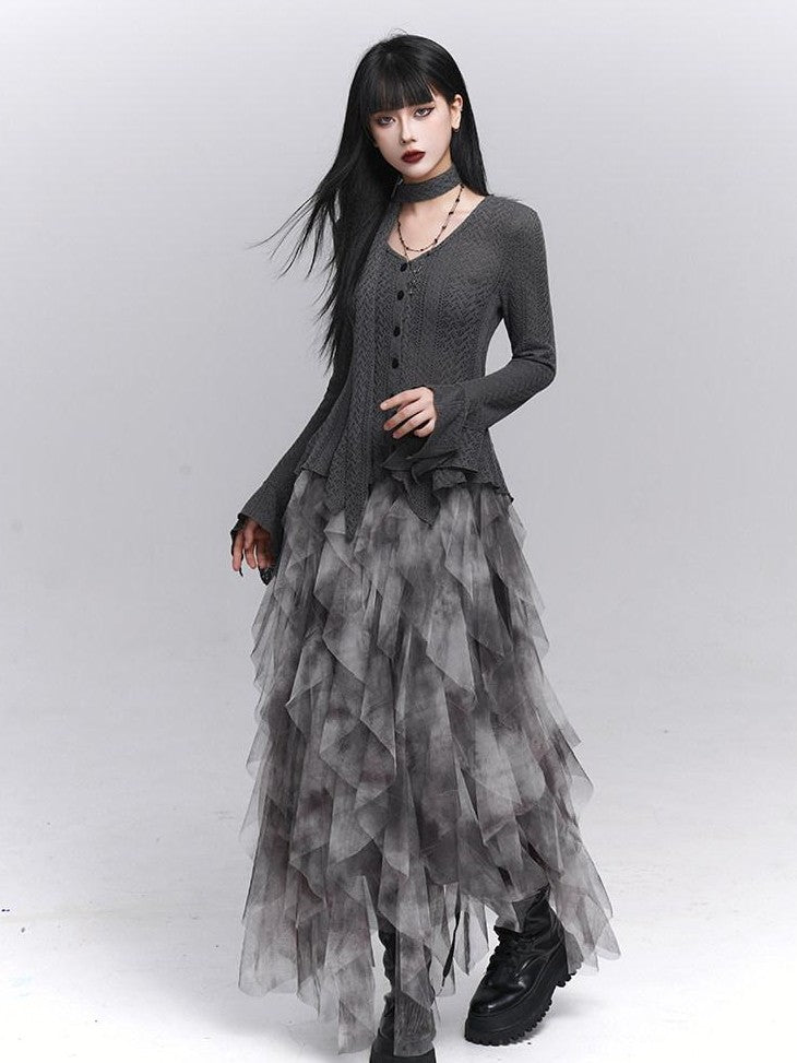LADYGHOST Ghost Girl Long Sleeve Open Front Gray Women&