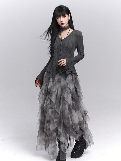 LADYGHOST Ghost Girl Long Sleeve Open Front Gray Women&