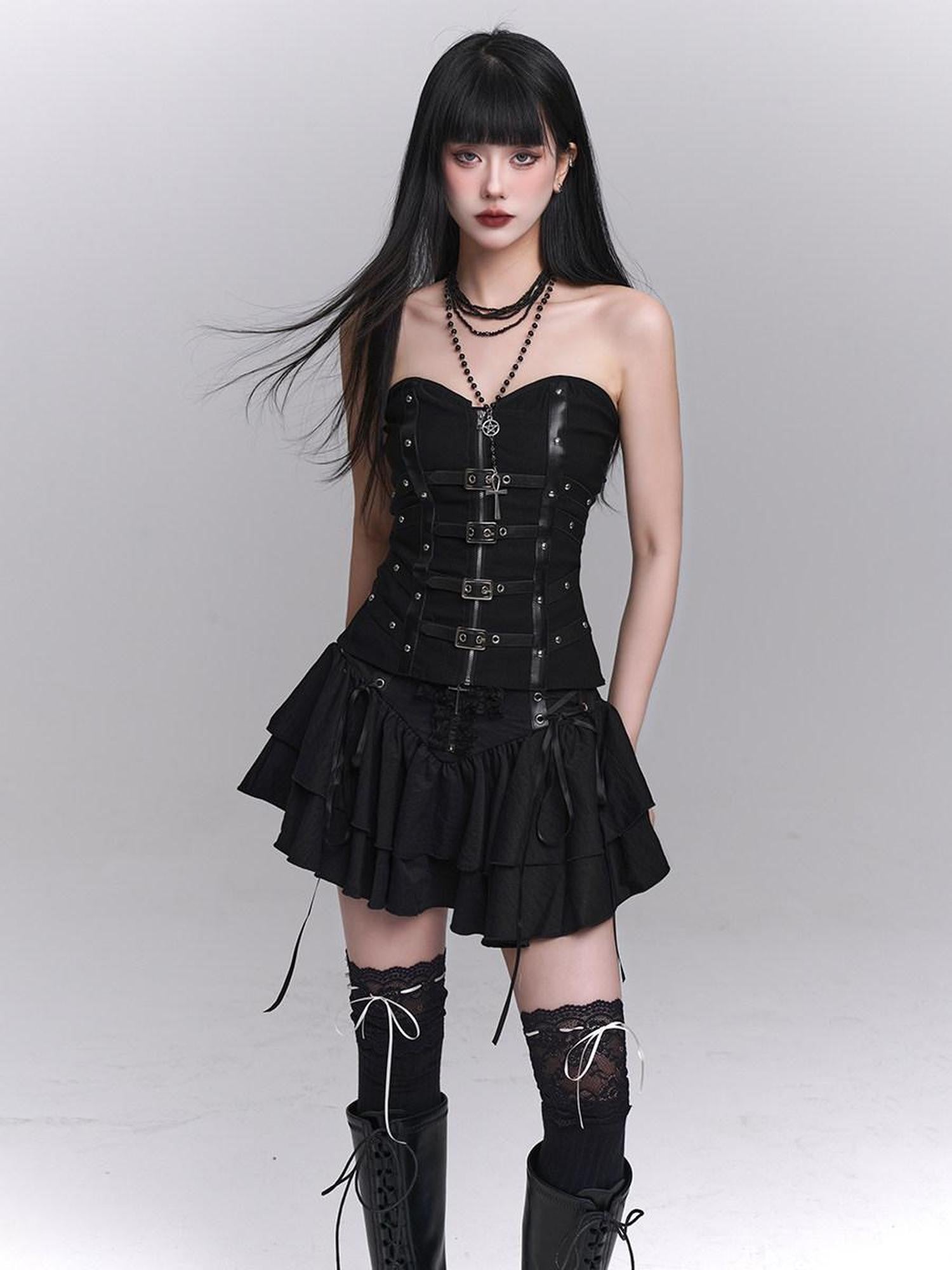 LADYGHOST Ghost Girl Print Subculture Cropped Figure Flattering Women&