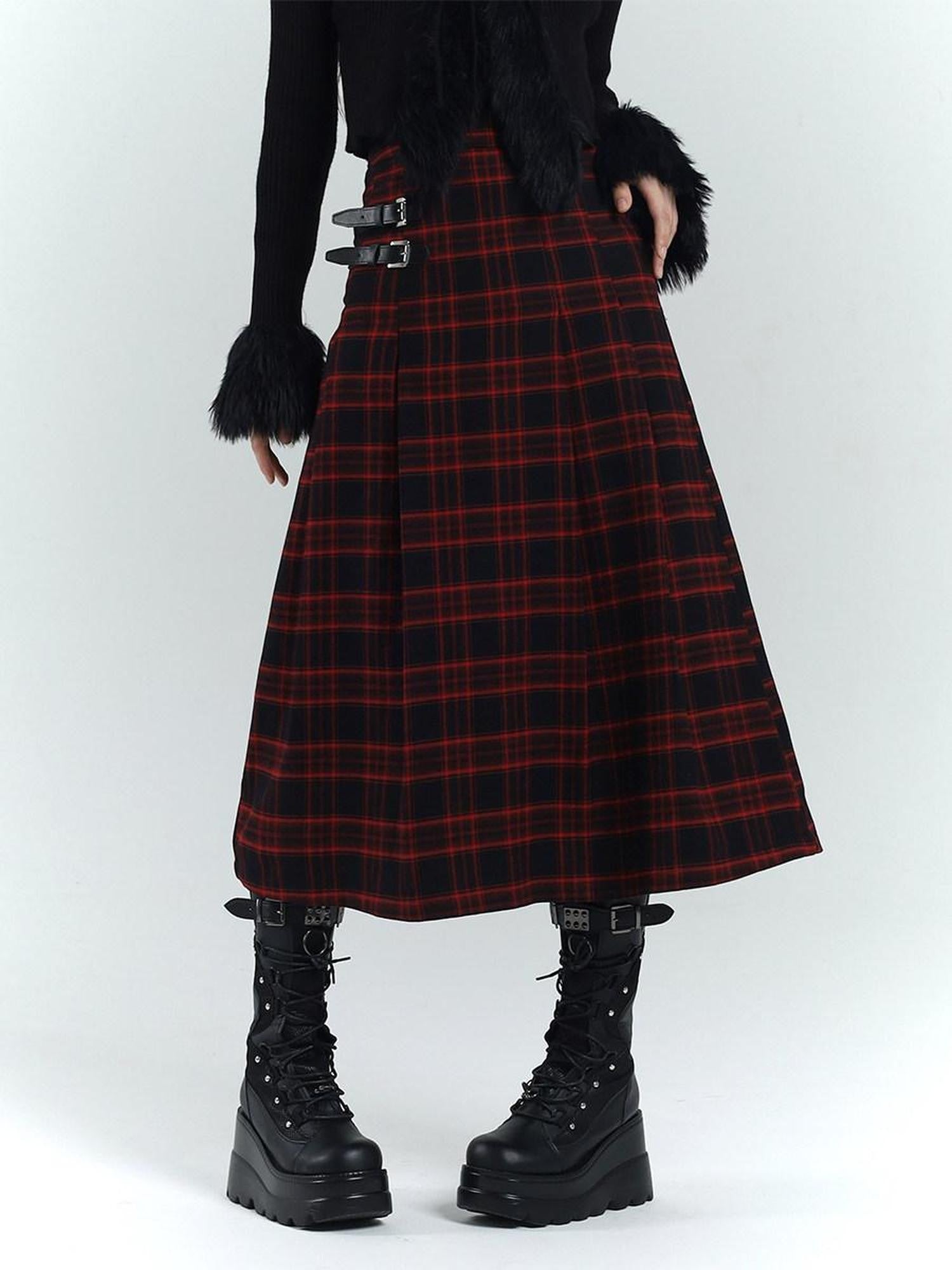 LADYGHOST Ghost Girl Red Black Plaid A Line Women&