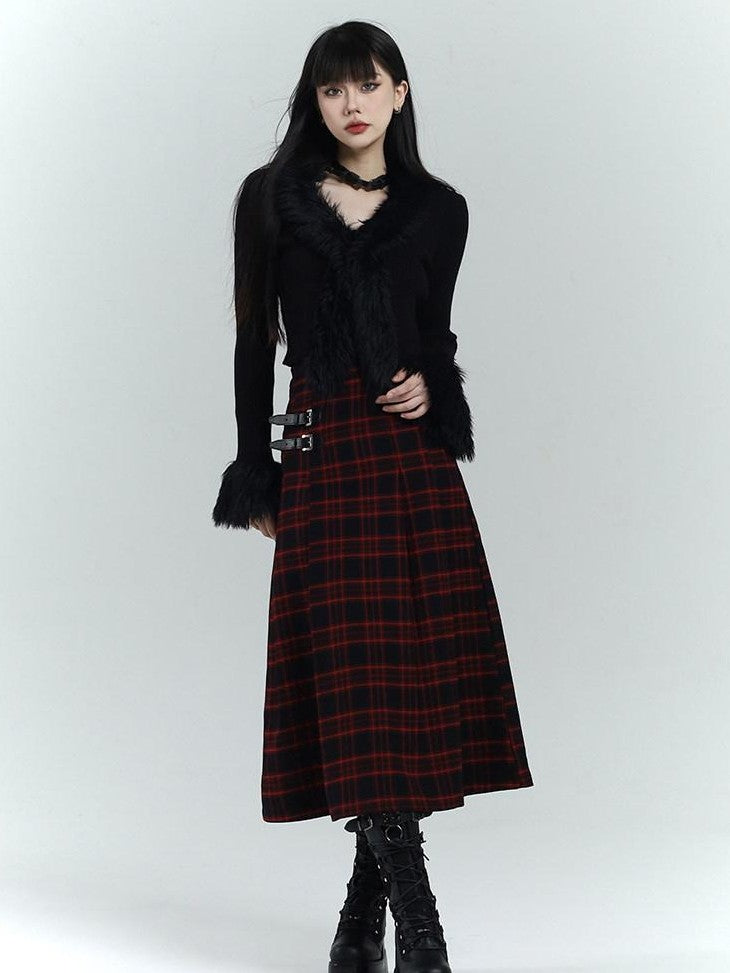 LADYGHOST Ghost Girl Red Black Plaid A Line Women&