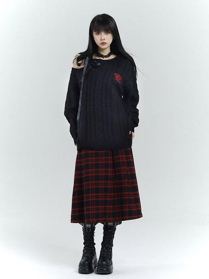 LADYGHOST Ghost Girl Red Black Plaid A Line Women&