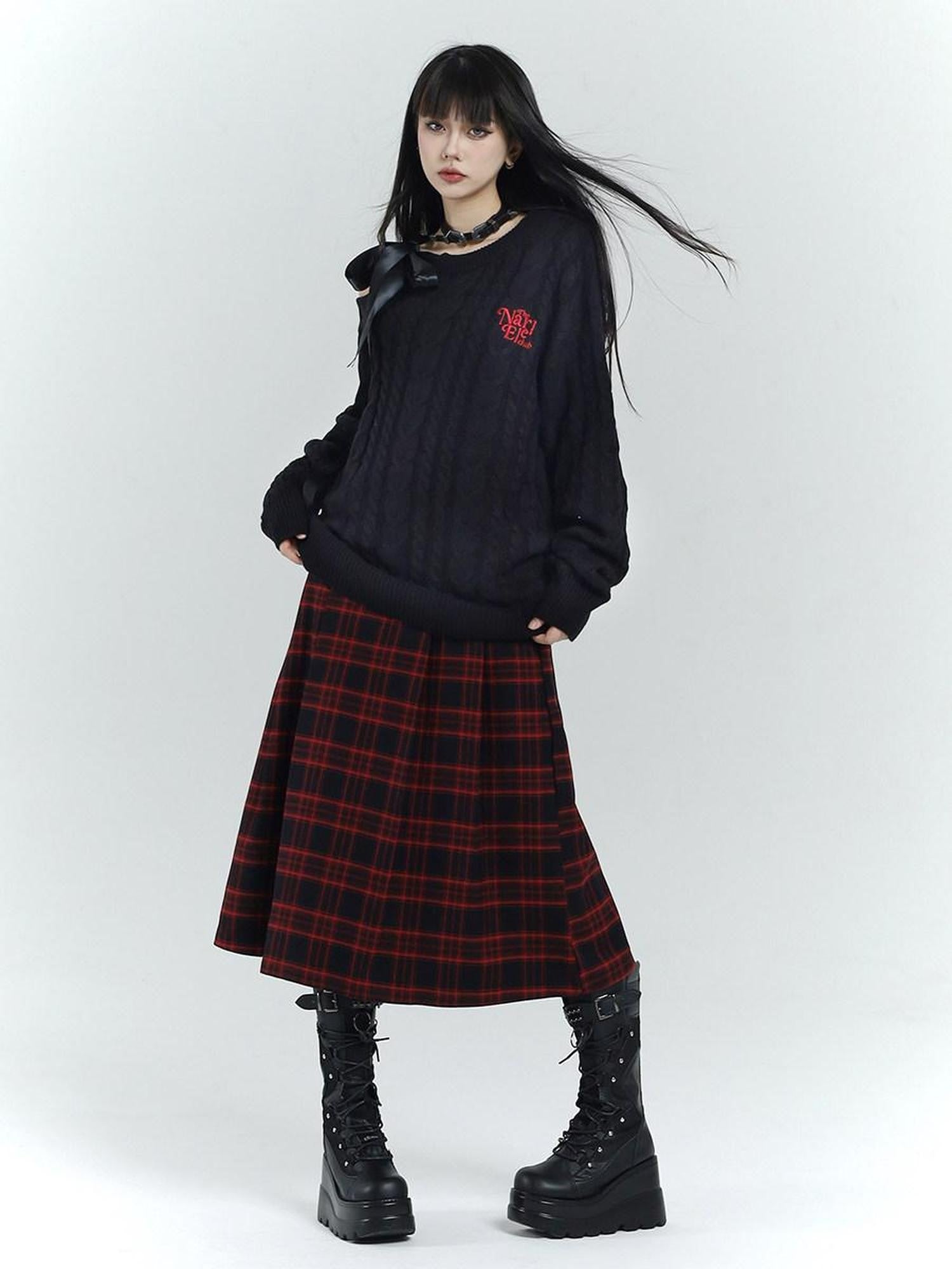 LADYGHOST Ghost Girl Red Black Plaid A Line Women&