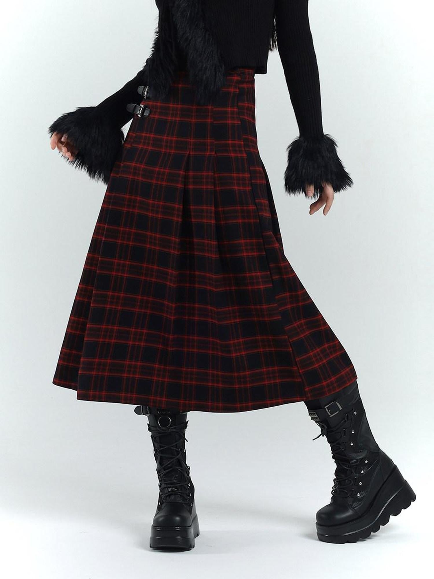LADYGHOST Ghost Girl Red Black Plaid A Line Women&