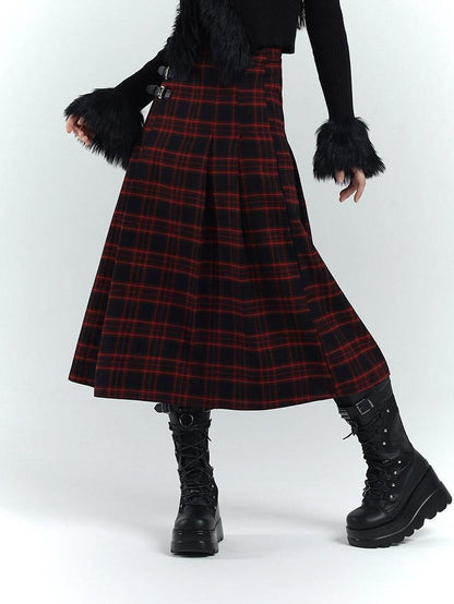 LADYGHOST Ghost Girl Red Black Plaid A Line Women&