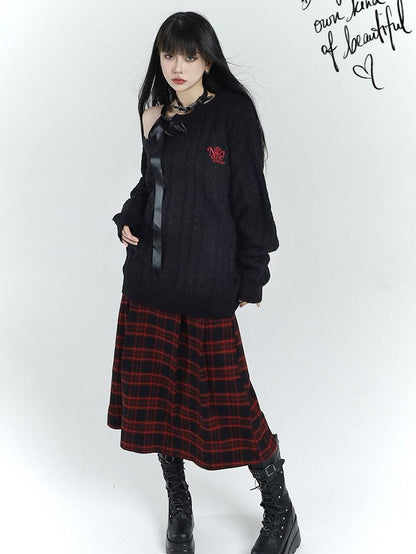 LADYGHOST Ghost Girl Red Black Plaid A Line Women&