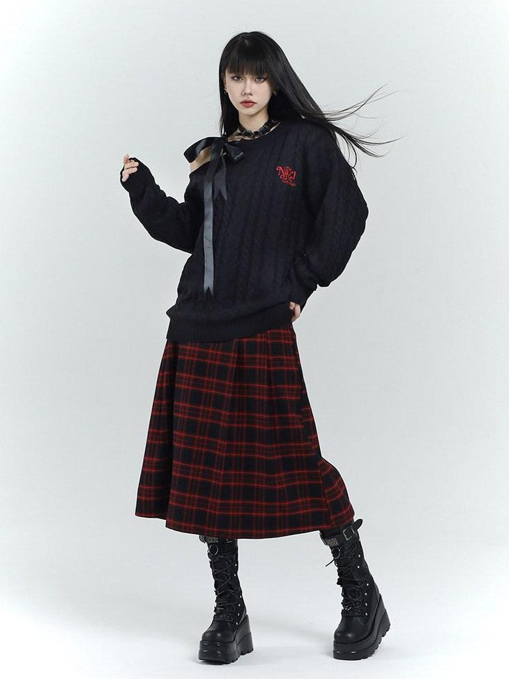 LADYGHOST Ghost Girl Red Black Plaid A Line Women&