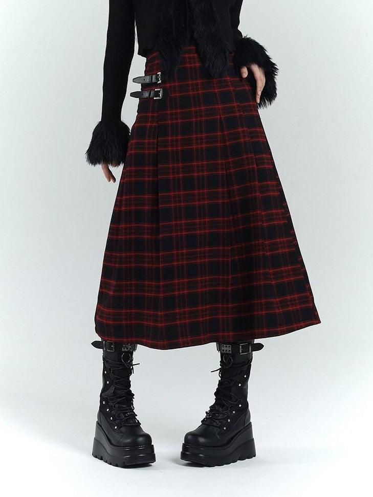LADYGHOST Ghost Girl Red Black Plaid A Line Women&