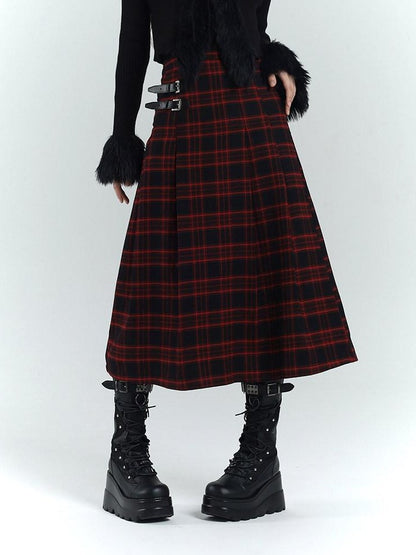 LADYGHOST Ghost Girl Red Black Plaid A Line Women&