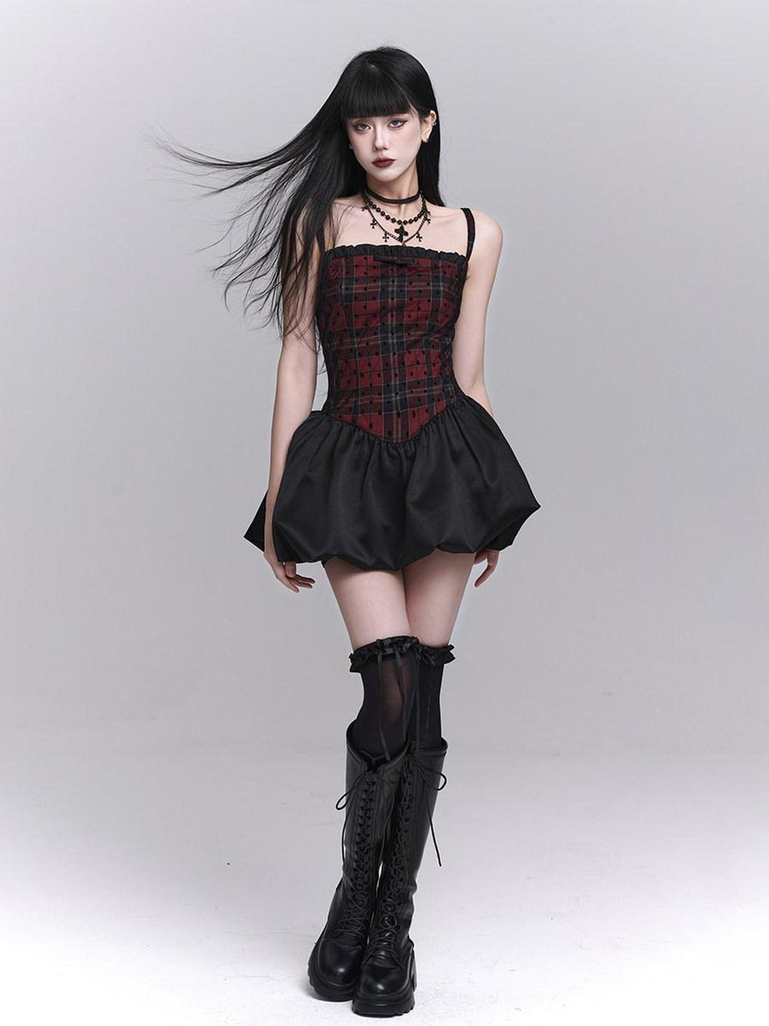 LADYGHOST Ghost Girl Red Black Spaghetti Strap Puff Tulle Ballet Women&