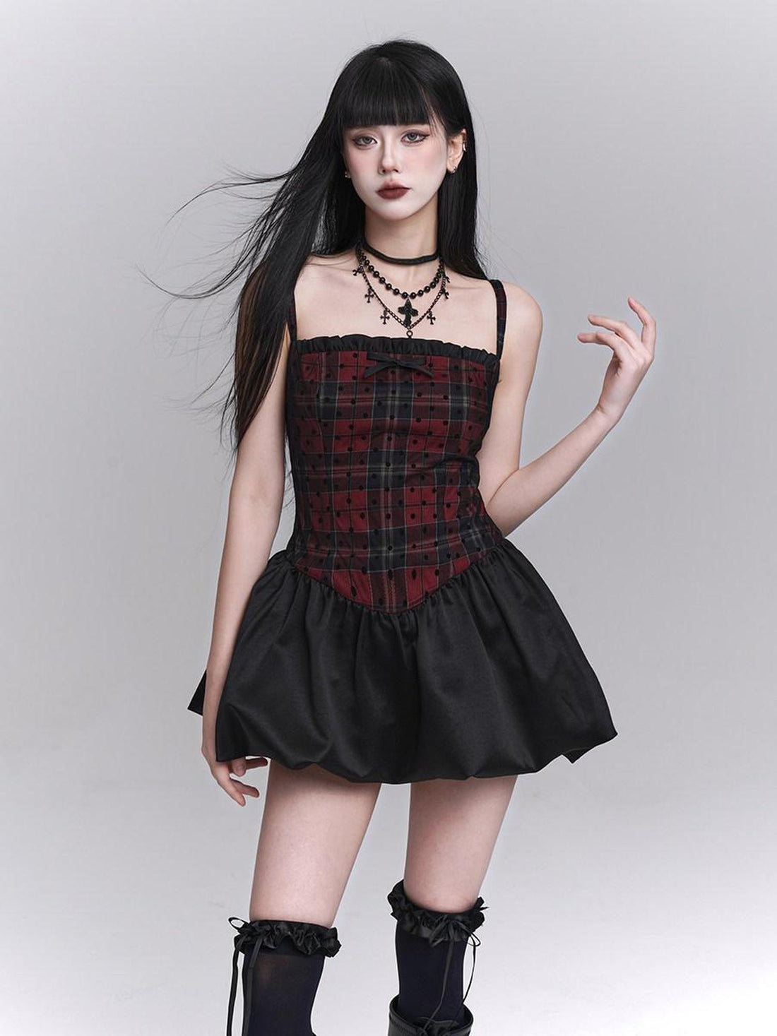 LADYGHOST Ghost Girl Red Black Spaghetti Strap Puff Tulle Ballet Women&