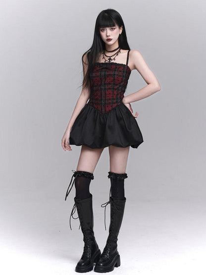 LADYGHOST Ghost Girl Red Black Spaghetti Strap Puff Tulle Ballet Women&