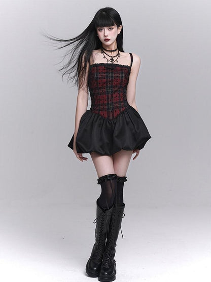 LADYGHOST Ghost Girl Red Black Spaghetti Strap Puff Tulle Ballet Women&