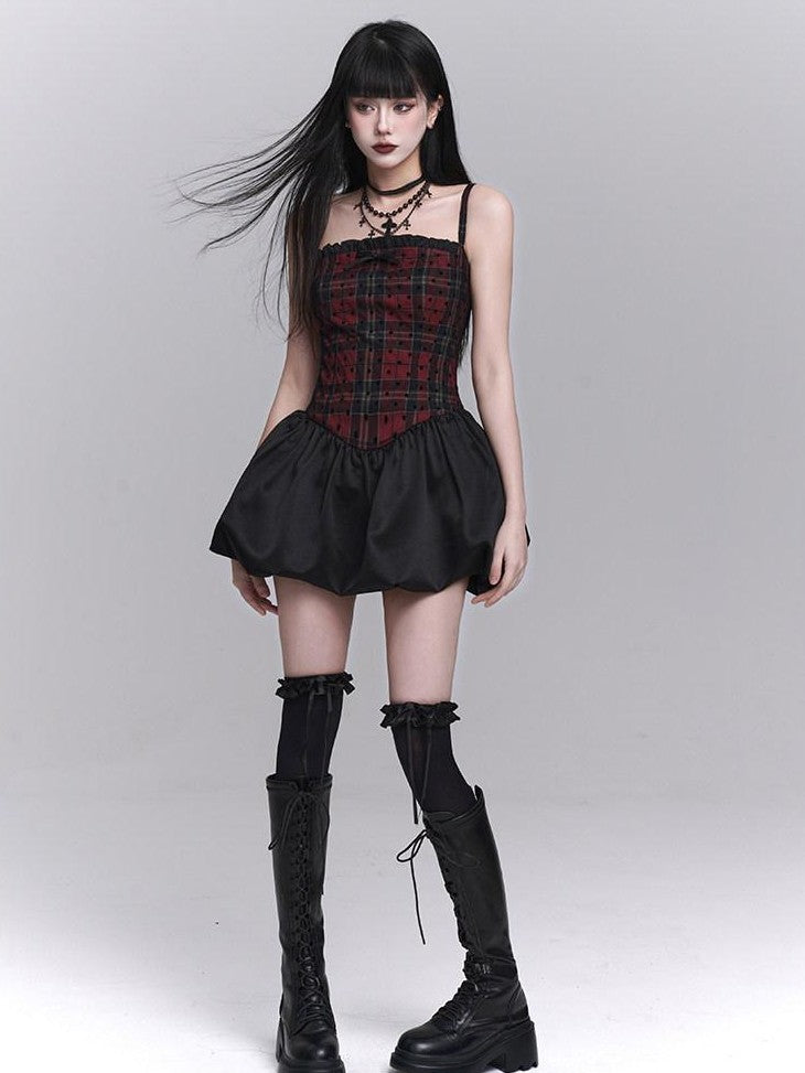 LADYGHOST Ghost Girl Red Black Spaghetti Strap Puff Tulle Ballet Women&