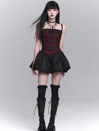 LADYGHOST Ghost Girl Red Black Spaghetti Strap Puff Tulle Ballet Women&