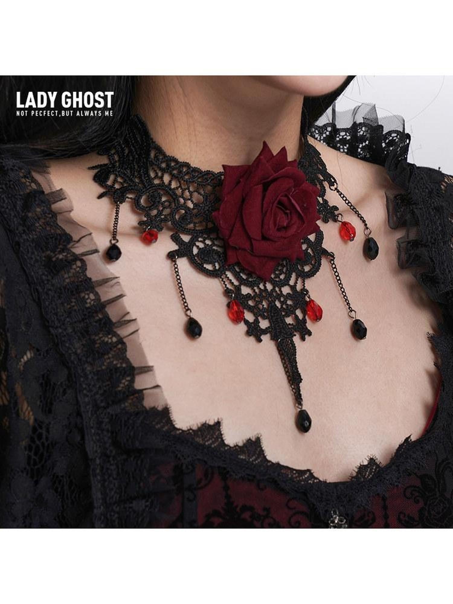 LADYGHOST Ghost Girl Rose Collar Gothic Subculture Women&