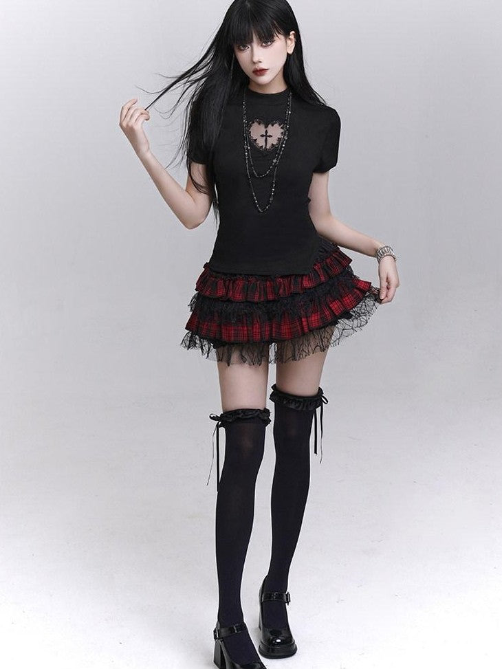 LADYGHOST Ghost Girl Ruffled Plaid Pumpkin Shorts Women&