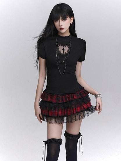 LADYGHOST Ghost Girl Ruffled Plaid Pumpkin Shorts Women&