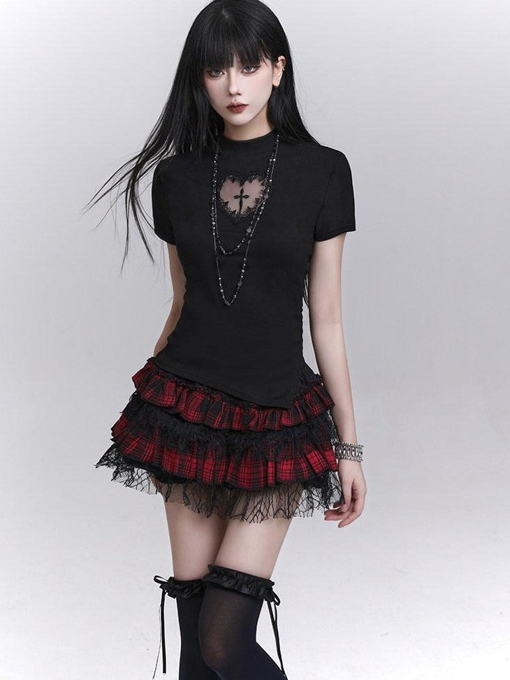 LADYGHOST Ghost Girl Ruffled Plaid Pumpkin Shorts Women&