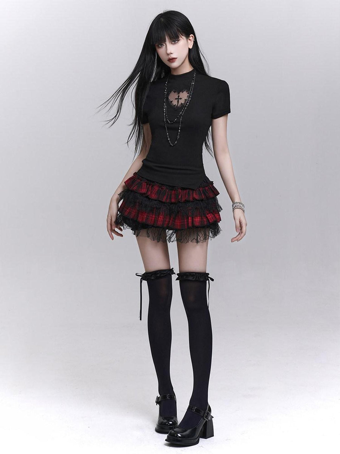 LADYGHOST Ghost Girl Ruffled Plaid Pumpkin Shorts Women&