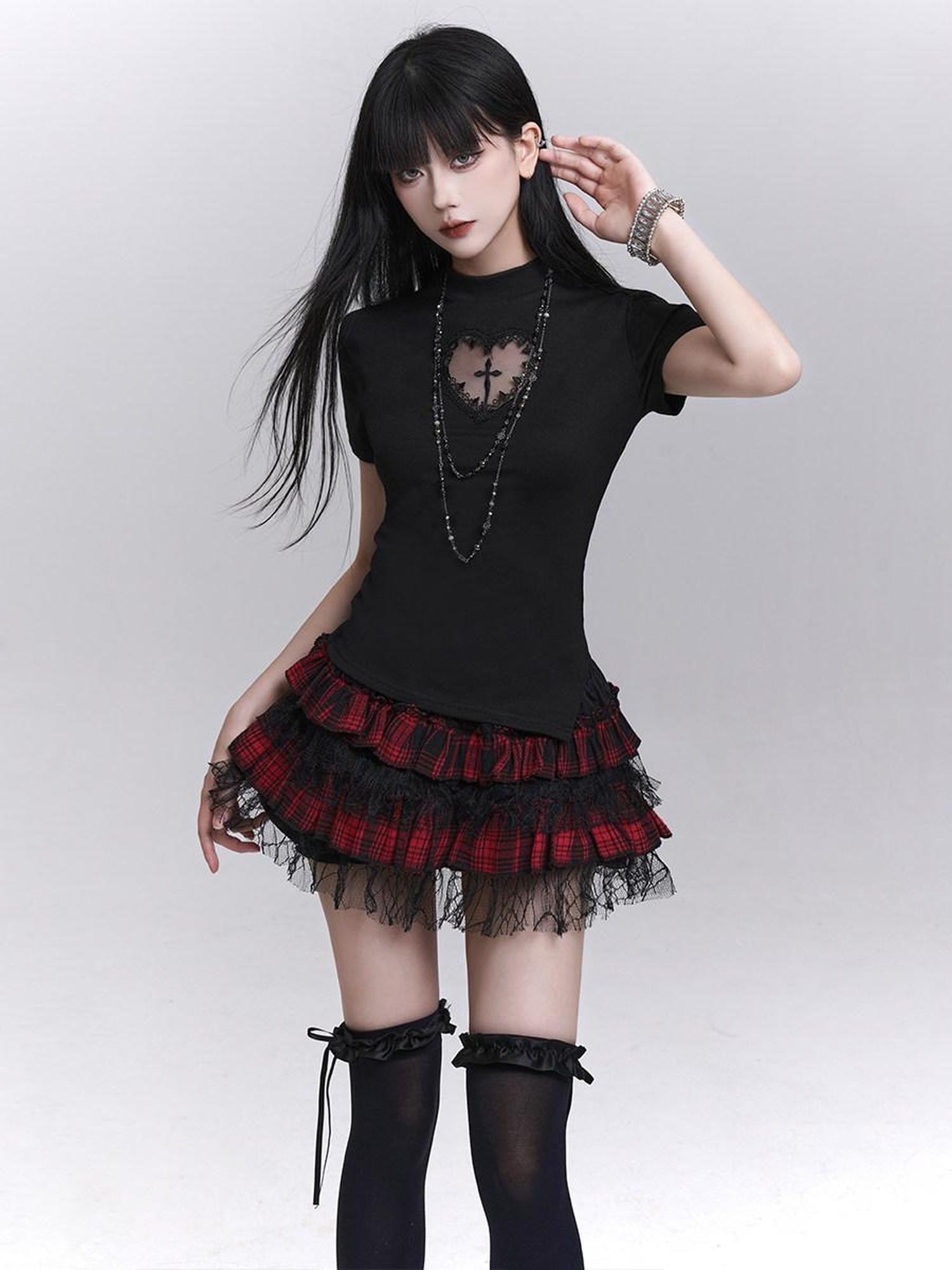 LADYGHOST Ghost Girl Ruffled Plaid Pumpkin Shorts Women&