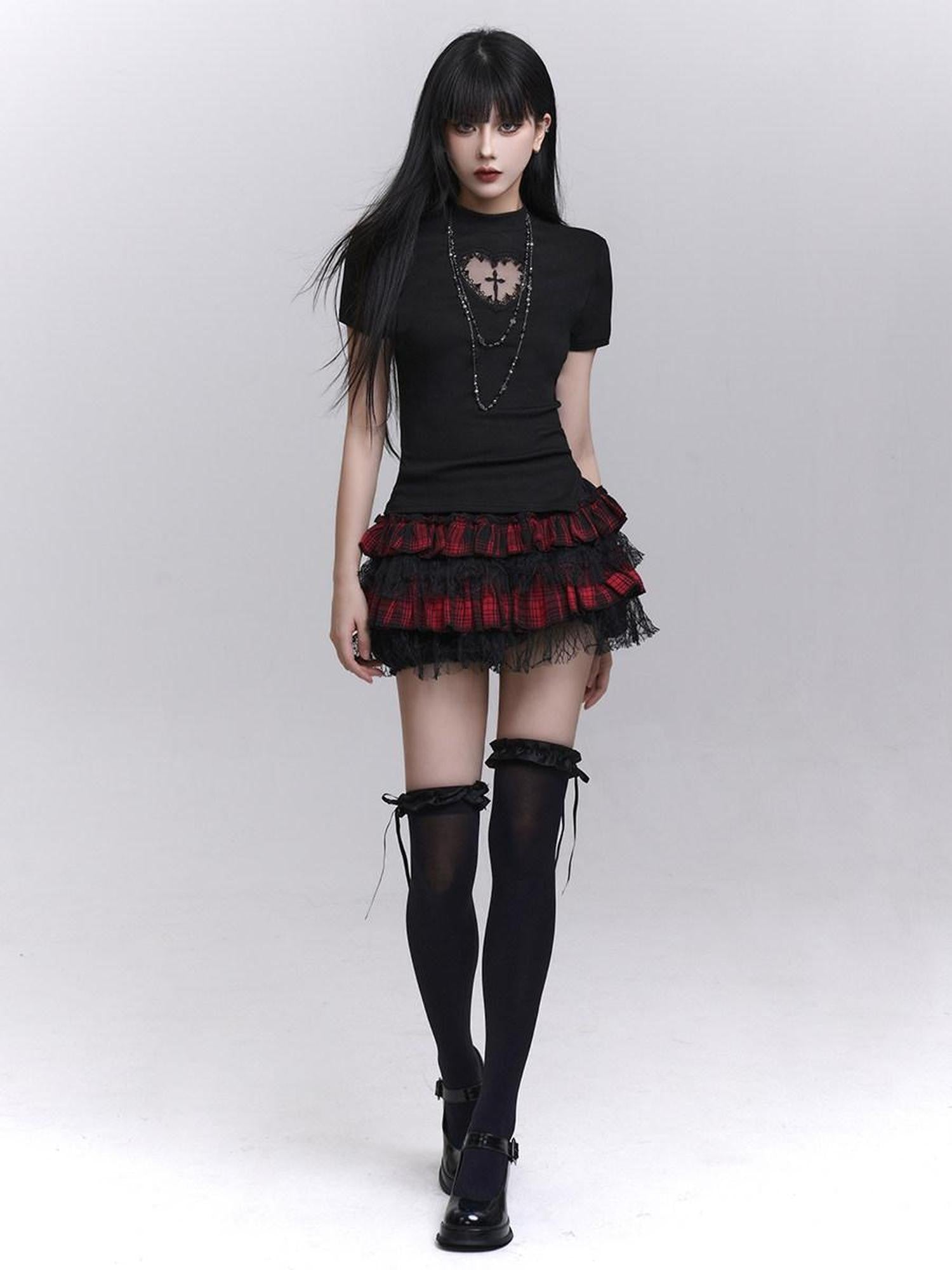 LADYGHOST Ghost Girl Ruffled Plaid Pumpkin Shorts Women&