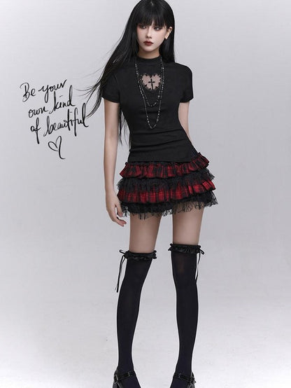 LADYGHOST Ghost Girl Ruffled Plaid Pumpkin Shorts Women&