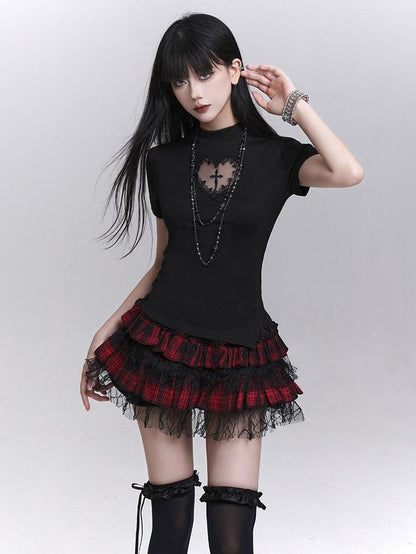 LADYGHOST Ghost Girl Ruffled Plaid Pumpkin Shorts Women&