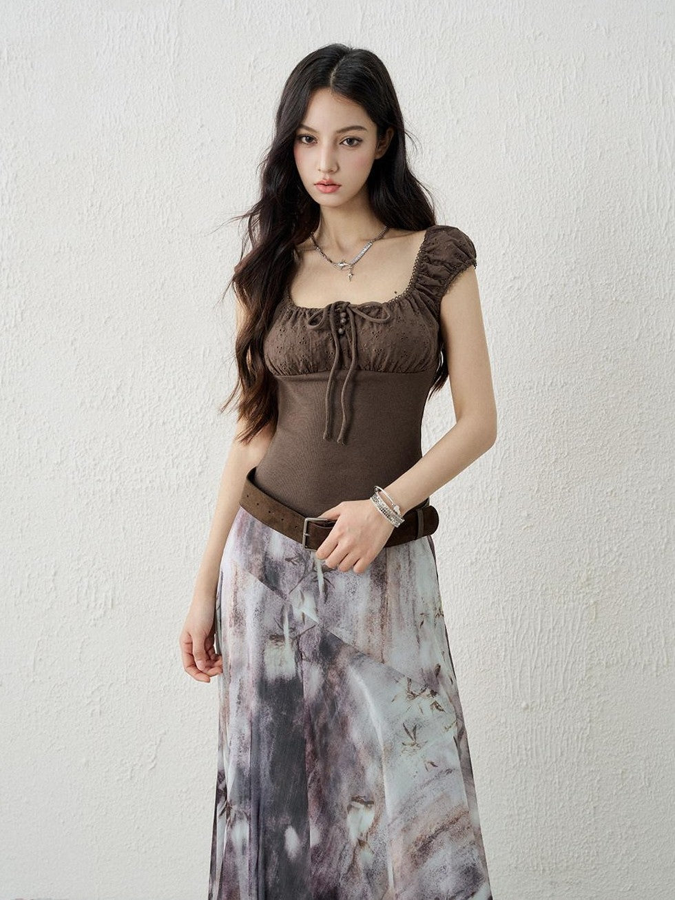 LADYGHOST Ghost Girl Square Neck Collarbone Crop Women&