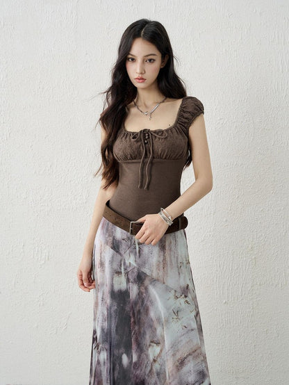 LADYGHOST Ghost Girl Square Neck Collarbone Crop Women&
