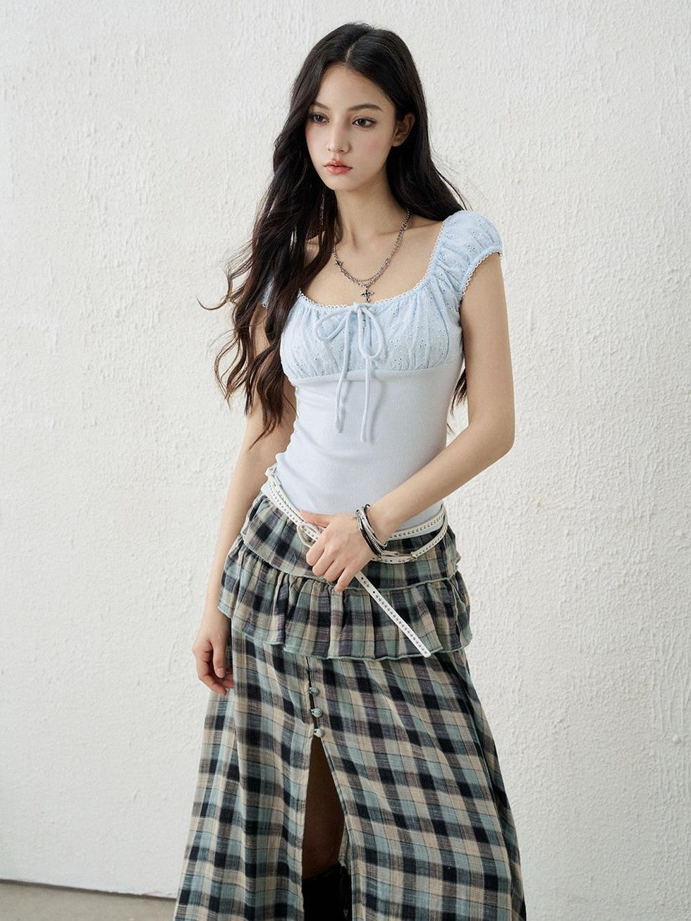 LADYGHOST Ghost Girl Square Neck Collarbone Crop Women&